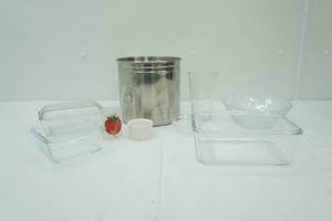 Bull Glass Butter Dish, Clear Glass Bowls and Stainless Steel Buckets
