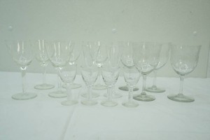 Etched Crystal Aperitif Glasses and Clear Glass Cordial Glasses