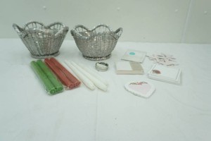 Silver Toned Metal Baskets Candlesticks Post it Notes