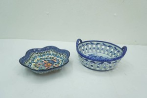 Blue Rose Polish Pottery Bowl Blue & White Ceramic Basket