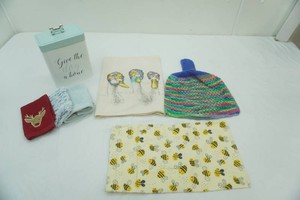 Give the Dog a Bone Metal Container with lid goose dish towel, wash rags, crochet towel, bumble bee doll pillow case