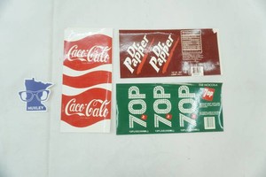 Vintage Pop Stickers or Window Clings. Coca Cola, 7 UP, Dr. Pepper