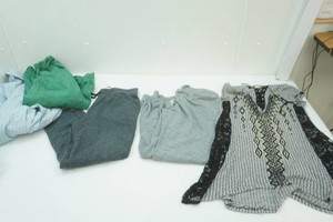 Clothes Lot 2 Pair or womens joggers, Sleeveless Coral Sweater, 2 Mens Button Up Long Sleeve Shirts