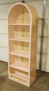 Pink Cane Arched Bookshelf. Lilac Lane Rentals. 24x 12x 68