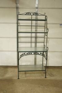 Wrought Iron Bakers Rack With Frosted Glass Shelves