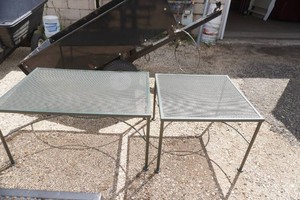 Green Wrought Iron 2 Piece Coffee Table & Side Table Set