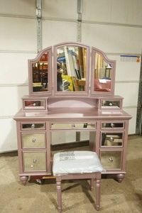 Metallic Purple Mirrored Vanity with Matching Padded Stool