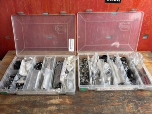 Assorted Bicycle Brake Parts & Cables in Organizers