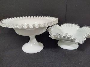 Fenton Silver Crest Pedestal Compote & Round Candy Dish