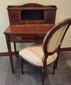 Antique Wood Desk & Victorian Style Chair