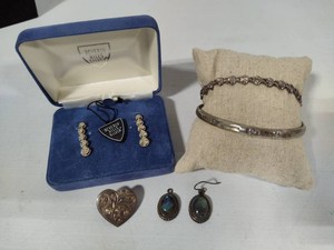 925 Assorted Bracelets, Earrings & Heart Clip