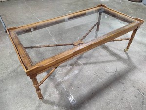 Bamboo WoodGlass Coffee Table on Wheels