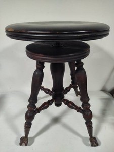 Antique Victorian Piano Swivel Stool wClaw Feet