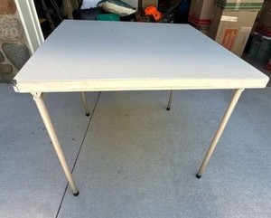 Square Folding Card Table White Plastic Top Metal Legs Good Cond