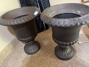 Pair of Large Urn Style Outdoor Planters Brown Pedestal 31in