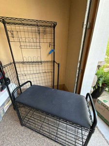 Metal Sports Equipment Storage Rack Bench Seat Organizer Black