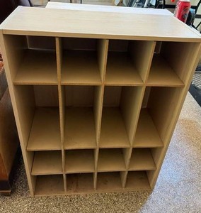 Wood Shoe Rack Cubby Storage Organizer Light Finish 16 Compartments