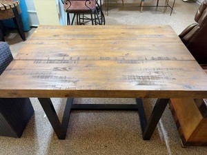 Rustic Industrial Dining Table Wood Look Top Black Base 52 In