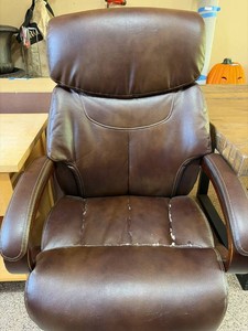 Brown Executive Office Chair Wood Arms High Back Fair Condition