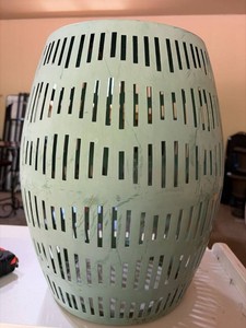 Green Metal Garden Stool Accent Table Slatted Barrel Form Good