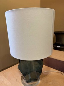 Contemporary Faceted Smoked Glass Table Lamp w Shade 18.5in Tall