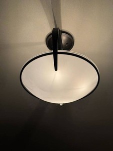 Hubbardton Forge Handcrafted Steel and Glass Hanging Bowl Pendant Ceiling Light Frosted Glass Dark Metal Fixture
