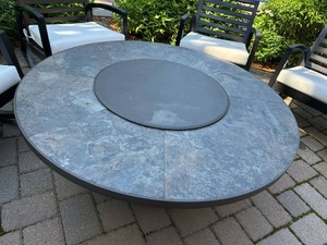 OW Lee Santorini 42 Round Outdoor Wrought Iron Fire Pit Table w Cover