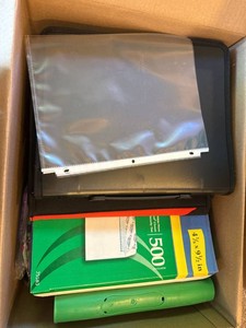 Mixed Office School Supply Box Binders Folders Sleeves Envelopes
