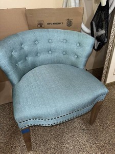 Blue Tufted Accent Chair Nailhead Trim Upholstered Barrel Back