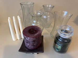 Home Decor Candle & Vase Lot Yankee Candle Glass Vases White Tapers