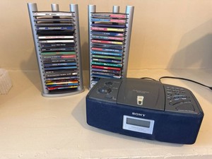 Sony ICF-CD873 Voice Plus CD Clock Radio w CD Towers & Disc Lot