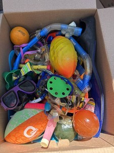 Assorted Pool Toys Swim Gear Lot Goggles Snorkels Fins Balls