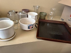 Mixed Home Decor Lot Ceramic Planters Glass Vases Wood Tray
