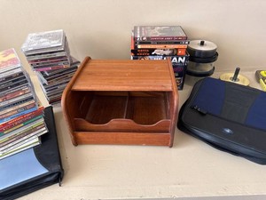 Assorted Music CD Lot with Wooden Roll Top Storage Cabinet Organizer