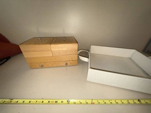 Wood Jewelry Box Organizer & White Faux Croc Valet Tray Set