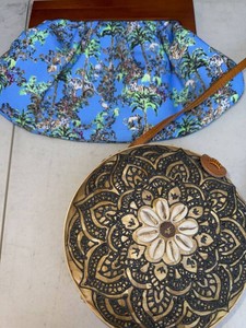 3 Pc Novelty Handbag Lot Wooden Frame Woven Shell Boho Bags