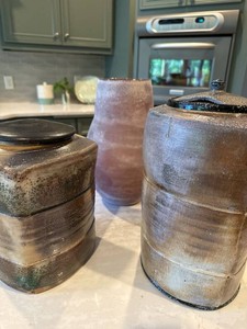 Studio Pottery Canisters & Vase Lot of 3 Earth Tone Glaze Decor