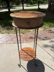 Wicker and Wrought Iron Small Side Table with Drawer