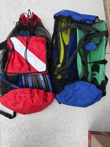 Mixed Scuba Snorkel Gear Lot Tilos Wetsuit Fins Booties Bags Good