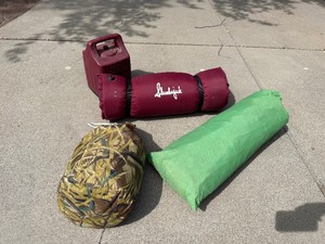 Camping Gear Lot Sleeping Bag Tent Bag Coleman Water Carrier