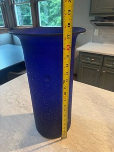 Cobalt Blue Frosted Art Glass Trumpet Vase Approx 17 x 9.5 In