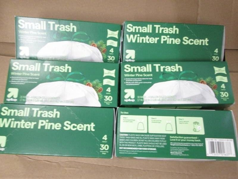 6 30 Count 4 gallon trash bags...