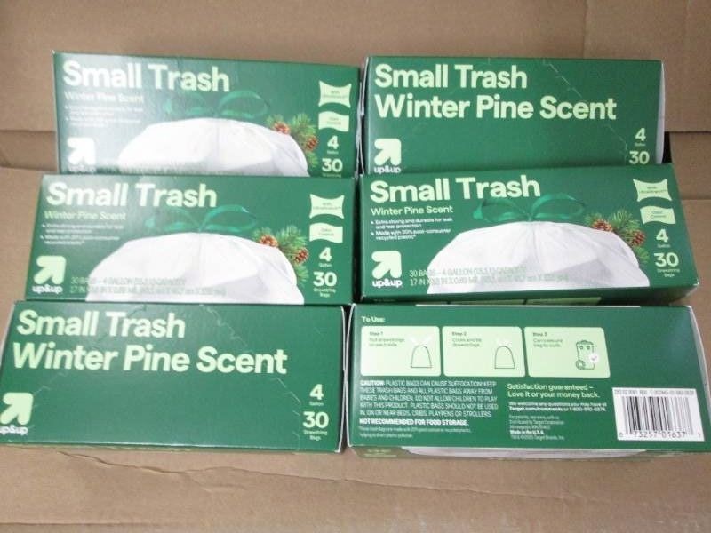 6 30 Count 4 gallon trash bags...
