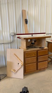 Bosch router, table fence Tapering jig.  6-drawer cabinet