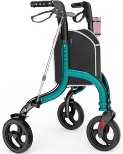 $150 HOMLAND 3 Wheel Walkers for Seniors, Foldable Wheeled Rollator with Cane Hold and Cup Hold, Lightweight Three Wheel Rolling Walker Height Adjustable for Seniors
