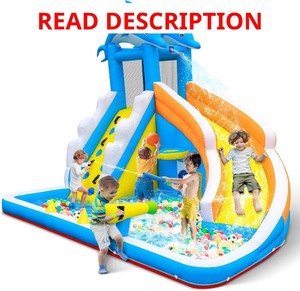 $255 TOAOB Inflatable Water Slide,5 in 1 Dolphin Inflatable Bounce House for Kids- Climbing Wall Splash Pool Water Cannon Basketball Rim - 480W Blower - for Indoor Outdoor Backyard Birthday Party