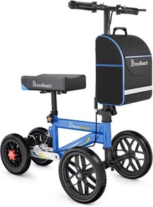 $140 BlessReach All Terrain Steerable Knee Scooter Crutch Alternative Deluxe Medical Scooter Double Handbrake,for Adults Injured Ankle & Foot Recovery Scooter in Blue