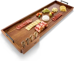 TIDITA Acacia 36 Inch Large Charcuterie Boards for Party with Cheese Knife Set of 4   Acacia Wood Serving Tray with Handles, Long Charcuterie Board, Wooden Cheese Board