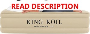 $140 King Koil Luxury Queen Size Air Mattress with High-Speed Built-in Pump, Blow Up Bed Top Side Flocking, Puncture Resistant, Double High Inflatable Airbed Guests or Travel 1-Year Warranty