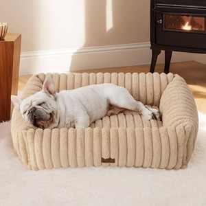 Bedsure ComfyFleece  Washable Dog Bed for Medium Dogs - Cute Furry Puppy Beds, Rectangle Orthopedic Corduroy Fleece Pet Beds with Removable Zipper Cover, 30x24x8inches, Sandy Beige